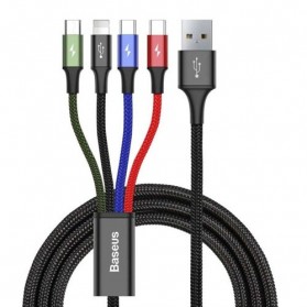 Baseus 4in1 Kabel Micro USB + 2xType C + Lightning 3.5A 1.2 Meter - CA1T4-B01 - Black - 1
