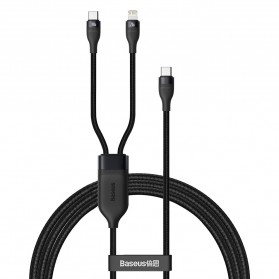 USB Kabel Data / Data Cable - Baseus 2 in 1 Kabel Charger USB Type C + Lightning 3 A 1.2 Meter - CA1T2-F01 - Black