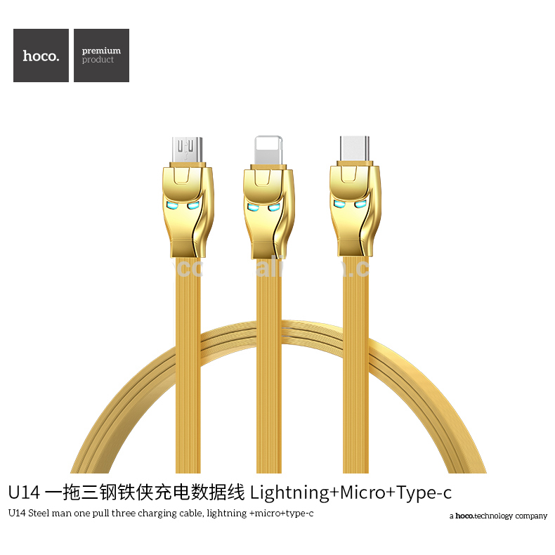 Hoco U14 Kabel Fast Charging 3 in 1 Lightning + USB Type C
