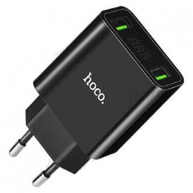 HOCO Charger USB 2 Port 2.2A with LED Display - C25A - Black - 1