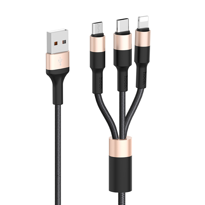 Hoco X26 3 In 1 Lightning Micro Usb And Usb Type C Charging Cable 1m Black Gold Jakartanotebook Com