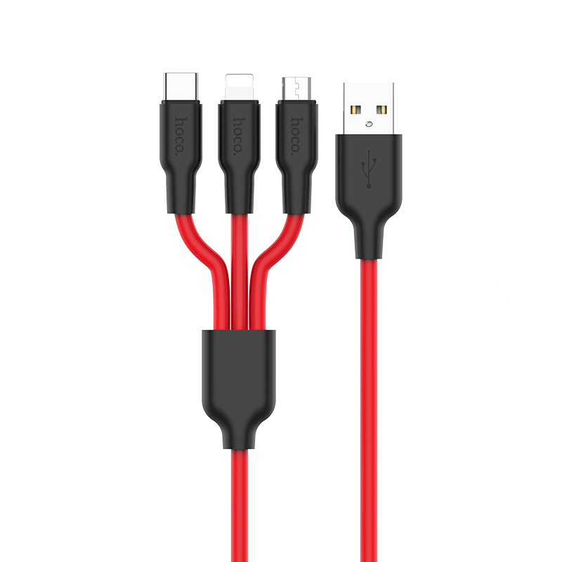 Hoco X21 3 in 1 Lightning Micro USB and USB Type C Charging Cable 1m Black