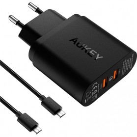Aukey Charger USB 2 Port EU Plug 36W dengan QC 2.0 & AIPower - PA-T7 - Black - 2