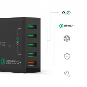 Aukey Charger USB 5 Port EU Plug 54W with QC 2.0 & AiPower - PA-T1 - Black - 3