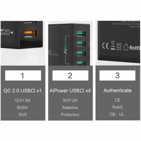 Aukey Charger USB 5 Port EU Plug 54W with QC 2.0 & AiPower - PA-T1 - Black - 7