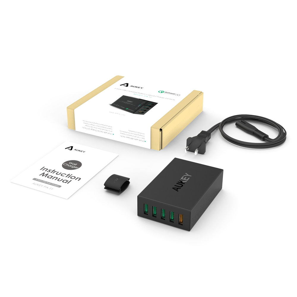 Aukey Charger USB 5 Port EU Plug 54W with QC 2.0 & AiPower - PA- ...