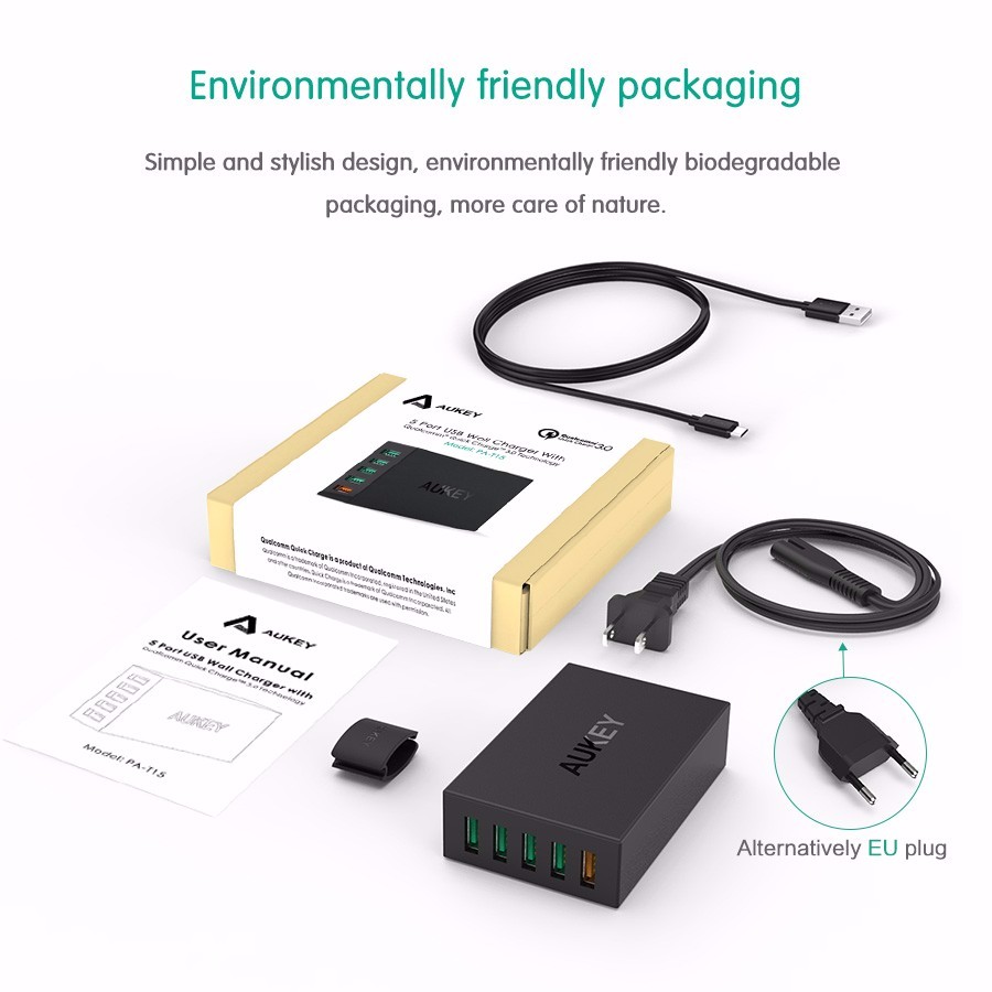 aukey charger usb 5 port qc 3 0 aipower pa t15 black aukey charger usb 5 port qc 3 0 aipower pa t15 black