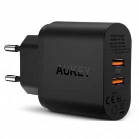 Aukey USB Wall Charger 2 Port EU Plug 36W with Qualcomm Quick Charge 3.0 - PA-T16 - Black - 1