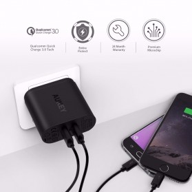 Aukey USB Wall Charger 2 Port EU Plug 36W with Qualcomm Quick Charge 3.0 - PA-T16 - Black - 4