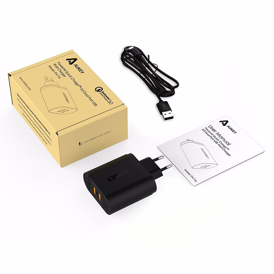 aukey usb wall charger 2 port eu 36w with qualcomm charge 3 0 pa t16 black aukey usb wall charger 2 port eu 36w with qualcomm charge 3 0 pa t16 black
