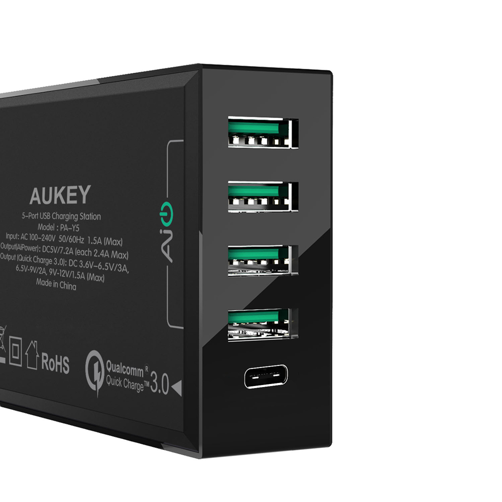 aukey charger usb 4 port 1 port type c 54w qc3 0 aipower pa y5 black jakartanotebook aukey charger usb 4 port 1 port type c 54w qc3 0 aipower pa y5 black jakartanotebook