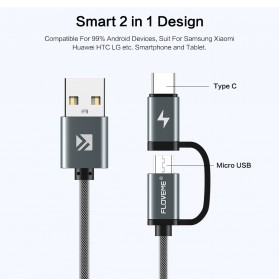 Floveme Kabel Charger 2 in 1 Micro USB + USB Type C QC3.0 2.8 A 100 cm - D38121 - Gray - 4