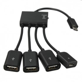 Multifunction Micro USB OTG Hub 4 in 1 Data Cable & Charge - M3H4 - Black