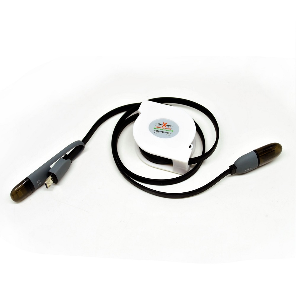 2 in 1 Lightning 8 Pin + Micro USB Retractable Data Cable 