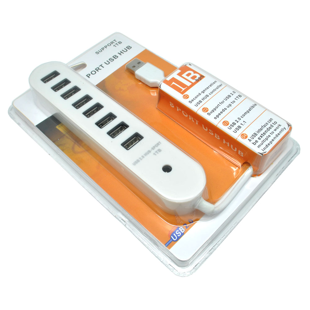 Super Speed Oval USB Hub 2.0 8 Ports Cable Length 50cm - White - 2
