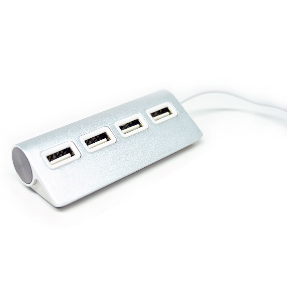 Metal USB 2.0 Hub Adapter 4 Port - Silver 
