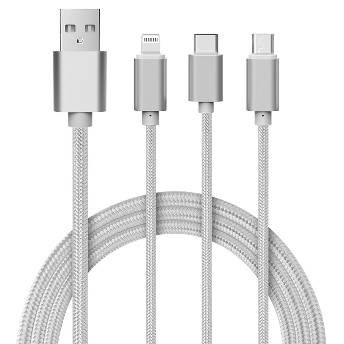 Gambar produk Hemp 3 in 1 Kabel USB Braided ke Micro USB + Lightning + USB Type C