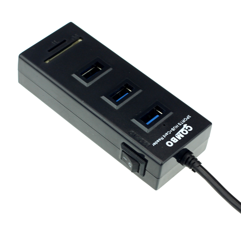 USB Hub 3 Port + Card Reader Combo Black