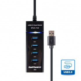 Taffware High Speed 4 Ports USB HUB 3.0 Adapter 5Gbps for Laptop PC / Notebook / Computer - 303 - Black