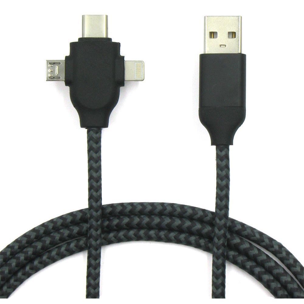 Kabel Charger 3 In 1 Type C Micro Usb Lightning X1 Black