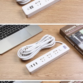 JRDQ Powerstrip 3 USB Port + 3 Electric Plug dengan LED Indikator - White - 12