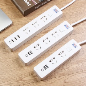 JRDQ Powerstrip 3 USB Port + 3 Electric Plug dengan LED Indikator - White - 17