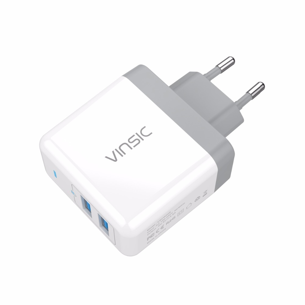 Vinsic USB Travel Charger 2 Port 5V/4.8A EU Plug - White 