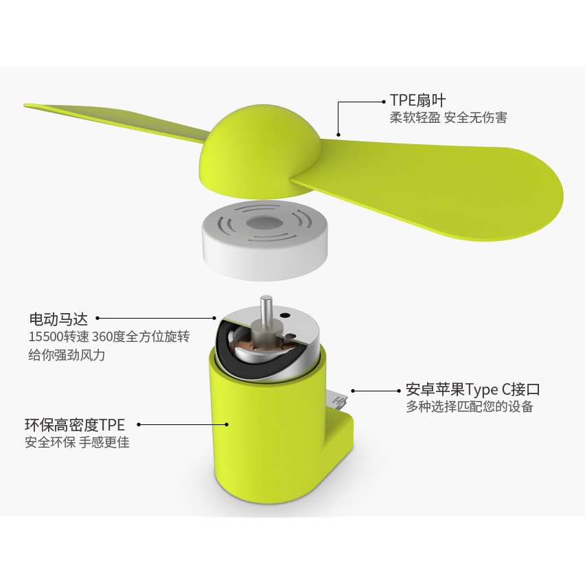 WSKEN Kipas Mini Portable Micro USB Lightning Green WSKEN Kipas Mini Portable Micro USB Lightning Green
