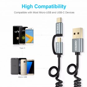 CHOETECH Kabel Charger 2 in 1 USB Type C dan Micro USB - 1.2m - Black/Gray - 4