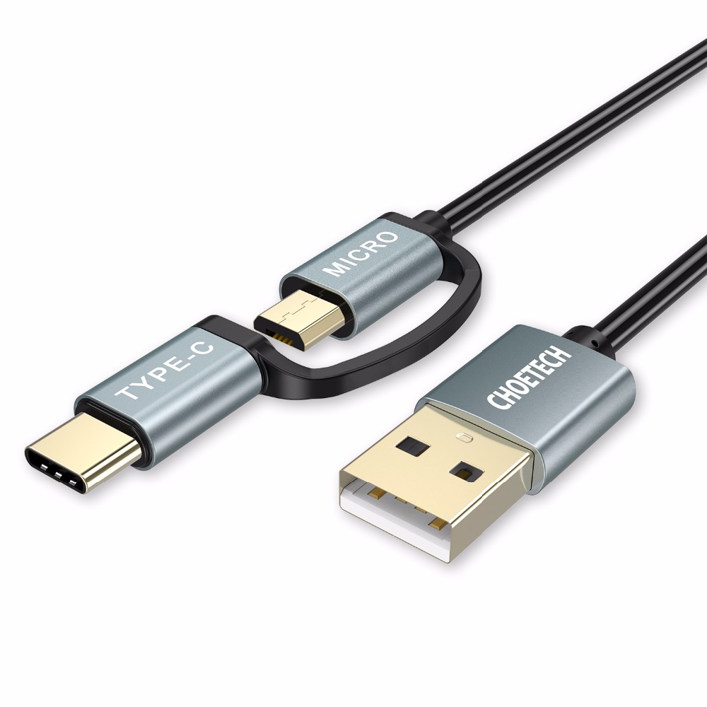 Choetech Kabel Charger 2 In 1 Usb Type C Dan Micro Usb 1 2m Black Gray Jakartanotebook Com