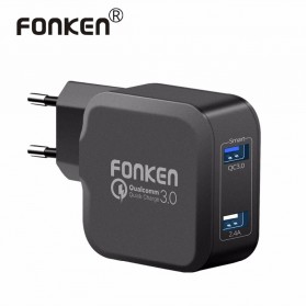FONKEN Charger USB EU Plug 2 Port Quick Charge 3.0 27W - Black - 1