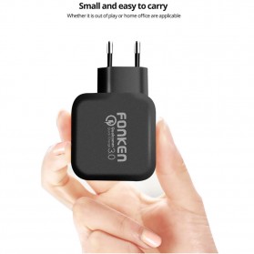 FONKEN Charger USB EU Plug 2 Port Quick Charge 3.0 27W - Black - 2