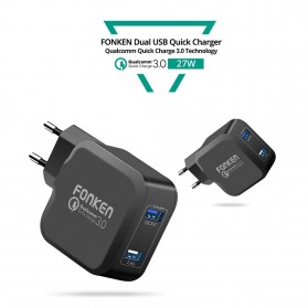 FONKEN Charger USB EU Plug 2 Port Quick Charge 3.0 27W - Black - 4