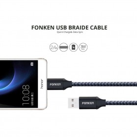 FONKEN Kabel Charger USB Type C Braided 1 Meter 2.4A - 2128AWG - Black - 4