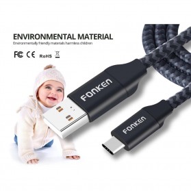 FONKEN Kabel Charger USB Type C Braided 1 Meter 2.4A - 2128AWG - Black - 6
