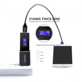 FONKEN Kabel Charger USB Type C Braided 1 Meter 2.4A - 2128AWG - Black - 8