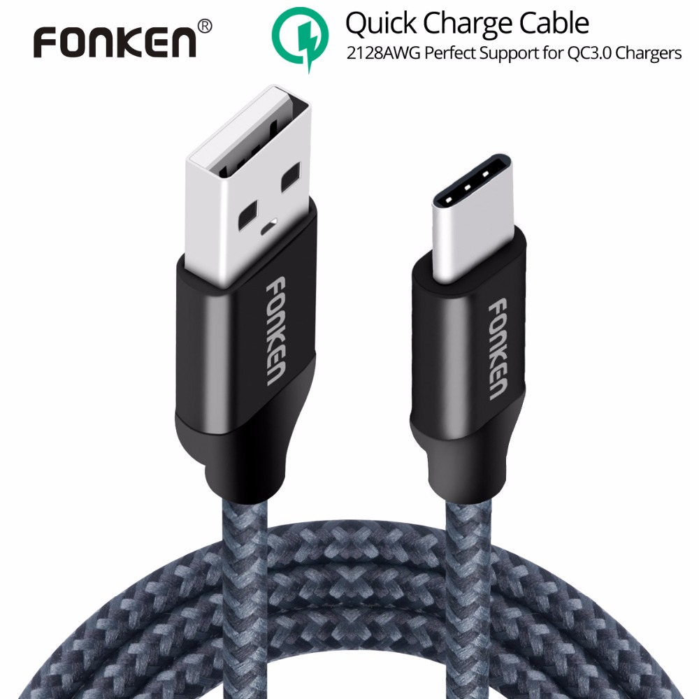 Fonken Kabel Charger Usb Type C Braided 1 Meter 2 4a 2128awg