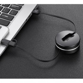 CAFELE 2in1 Kabel Charger Micro USB & Lightning Retractable 1 Meter - Black - 2