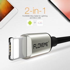 FLOVEME L Shape 2 in 1 Kabel Charger Lightning + Micro USB 2.4A 1 Meter - Black - 2