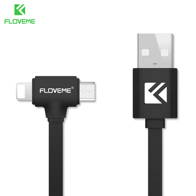 Floveme L Shape 2 In 1 Kabel Charger Lightning Micro Usb floveme l shape 2 in 1 kabel charger lightning micro usb