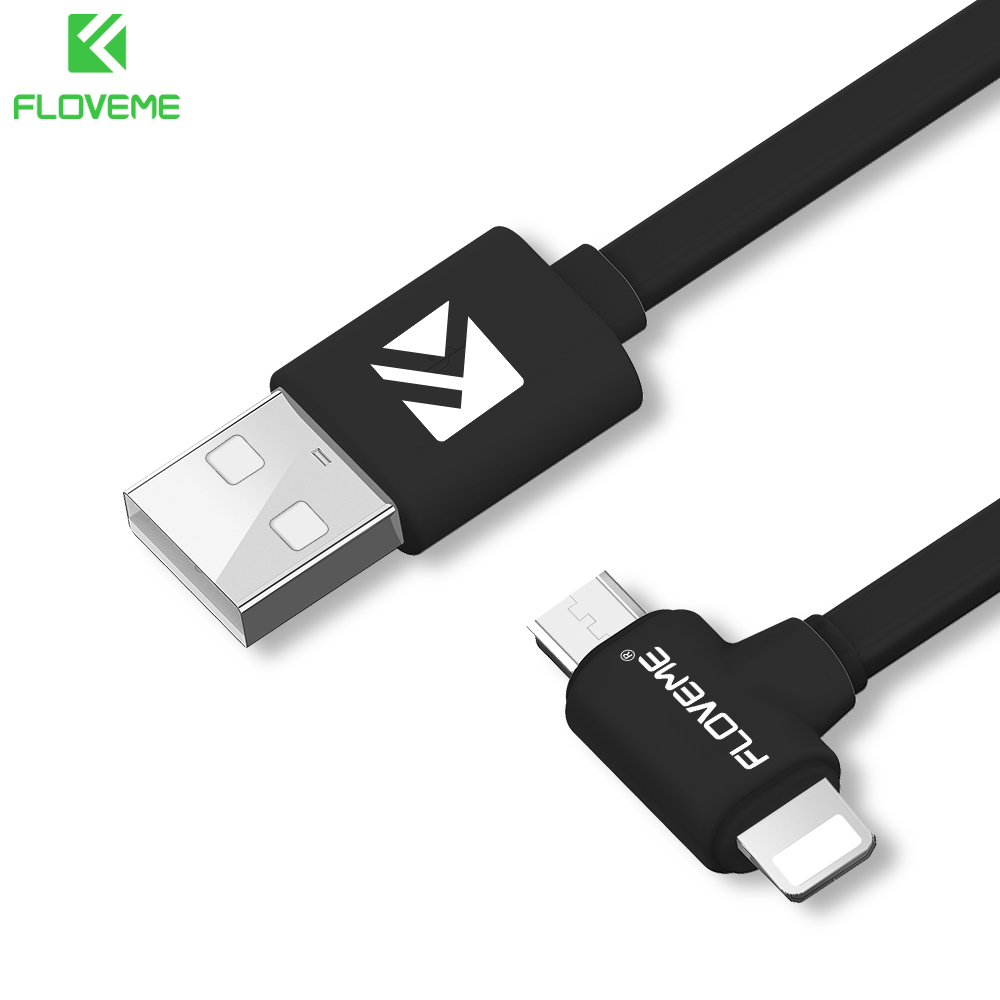 Floveme L Shape 2 In 1 Kabel Charger Lightning Micro Usb floveme l shape 2 in 1 kabel charger lightning micro usb