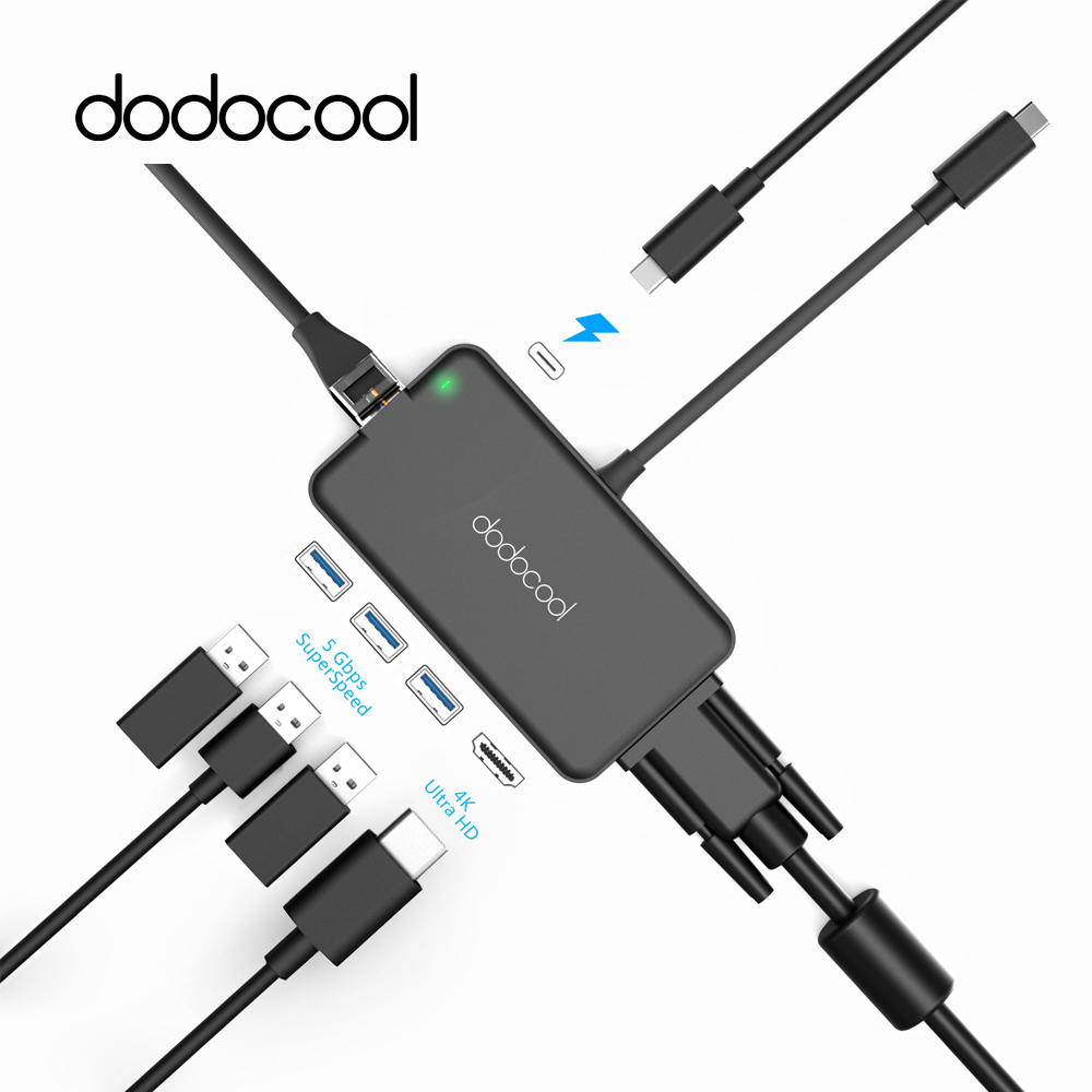Dodocool 7 in 1 USB Type C HUB 3 port USB 3.0 + HDMI + VGA