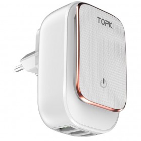 TOPK Charger USB 3 Port 3.4A dengan Lampu LED - White - 1