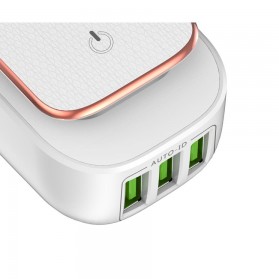 TOPK Charger USB 3 Port 3.4A dengan Lampu LED - White - 3