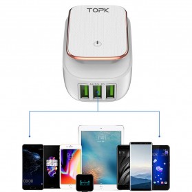 TOPK Charger USB 3 Port 3.4A dengan Lampu LED - White - 5