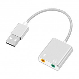 External USB Sound Card 3.5mm AUX & Microphone - Silver - 1