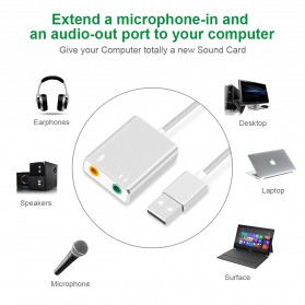 External USB Sound Card 3.5mm AUX & Microphone - Silver - 2