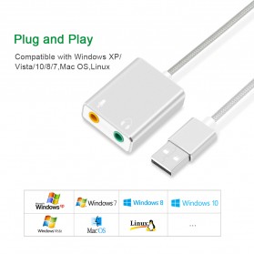External USB Sound Card 3.5mm AUX & Microphone - Silver - 4