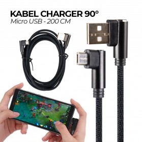 Kabel Charger L Shape 90 Degree Micro USB 200 cm - LX1 - Black
