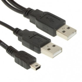 Kabel Mini 5 Pin ke 2 USB Male 80CM - Black